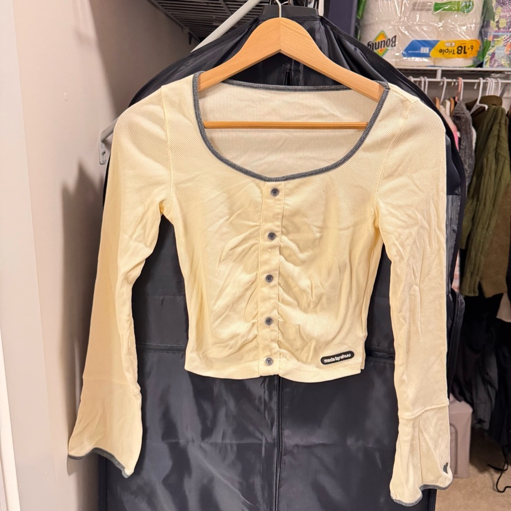 Urban Outfitters Cream Button-Down Shirt with Gray Trim